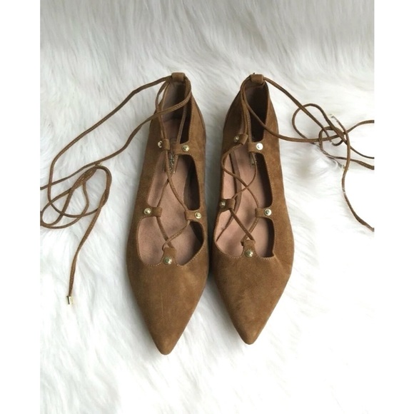 Halogen Owen Cognac Suede Lace Up Flats - Picture 3 of 6